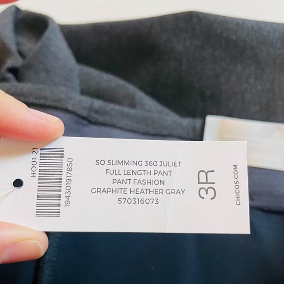 NWT Chicos Pant Trouser So Slimming 360 Juliet Full Length Graphite Heather Grey - Picture 8 of 10